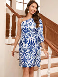 Printed Asymmetrical Neck Mini Dress - Trendsi - Flyclothing LLC