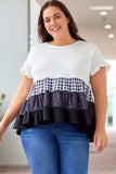 Plus Size Plaid Color Block Tiered Blouse - Trendsi - Flyclothing LLC