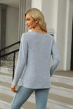 Square Neck Long Sleeve Slit T-Shirt - Trendsi - Flyclothing LLC