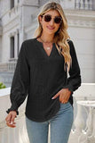 Eyelet Notched Lantern Sleeve T-Shirt - Trendsi - Flyclothing LLC