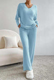 Ribbed V-Neck Top and Pants Set - Trendsi - Flyclothing LLC