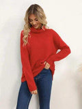 Slit Turtleneck Dropped Shoulder Sweater - Trendsi - Flyclothing LLC