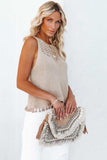 Openwork Tassel Hem Knit Tank - Trendsi - Flyclothing LLC