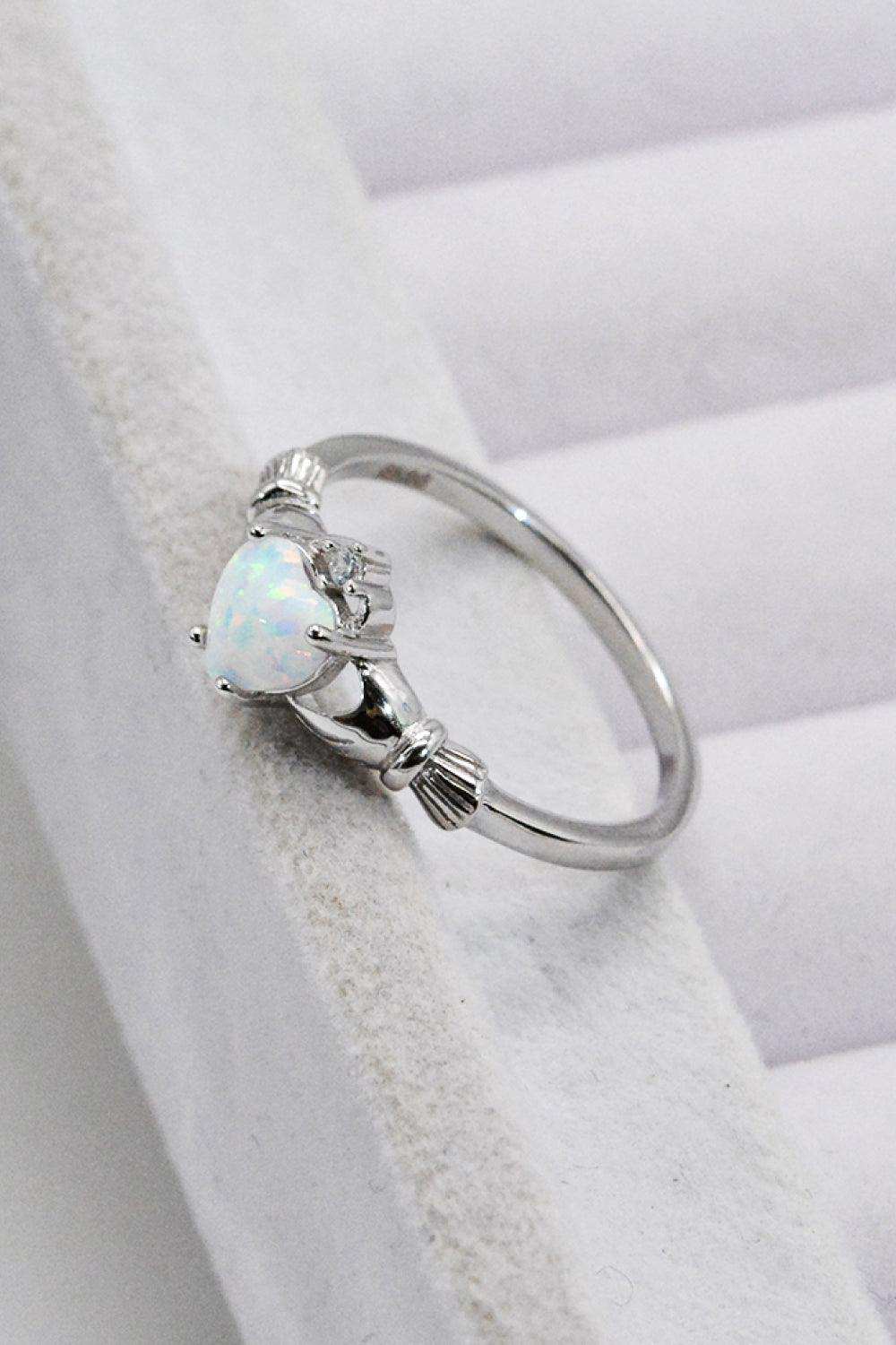 925 Sterling Silver Heart Opal Ring - Trendsi - Flyclothing LLC
