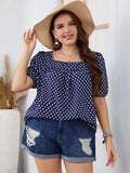 Plus Size Polka Dot Square Neck Blouse - Trendsi - Flyclothing LLC