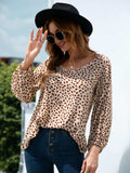 Printed V-Neck Balloon Sleeve Blouse - Trendsi - Flyclothing LLC