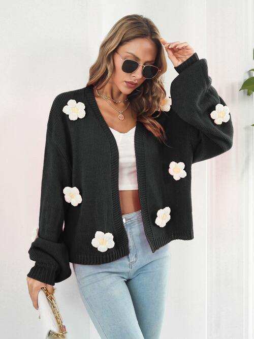 Floral Open Front Long Sleeve Cardigan - Trendsi - Flyclothing LLC