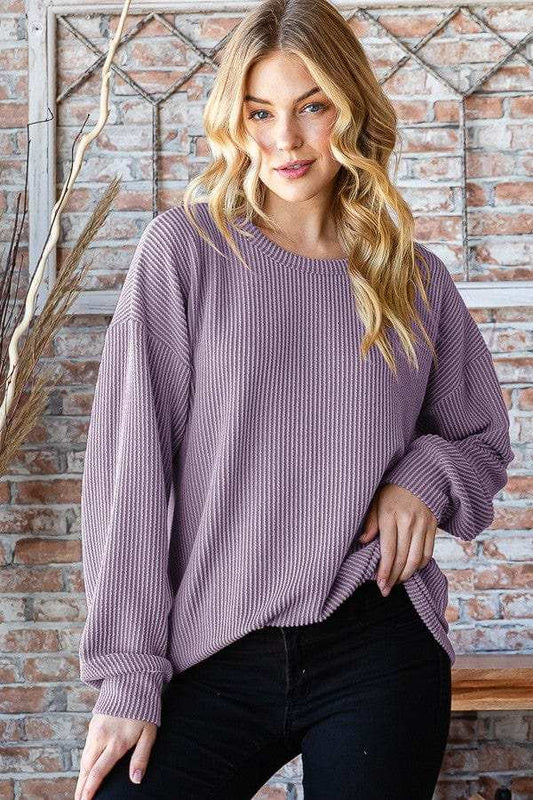 Heimish Full Size Round Neck Dropped Shoulder Blouse - Trendsi - Flyclothing LLC