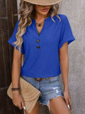 Eyelet Notched Short Sleeve T-Shirt - Trendsi - Flyclothing LLC