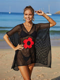 Openwork Flower V-Neck Short Sleeve Cover Up - Trendsi - Flyclothing LLC