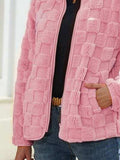 Fuzzy Checkered Zip Up Jacket - Trendsi - Flyclothing LLC
