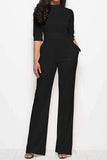 Mock Neck Tie-Waist Half Sleeve Jumpsuit - Trendsi - Flyclothing LLC