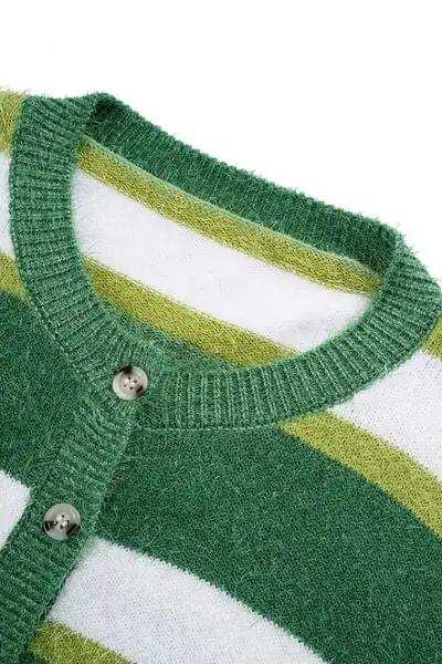 Striped Button Up Dropped Shoulder Cardigan - Trendsi - Flyclothing LLC