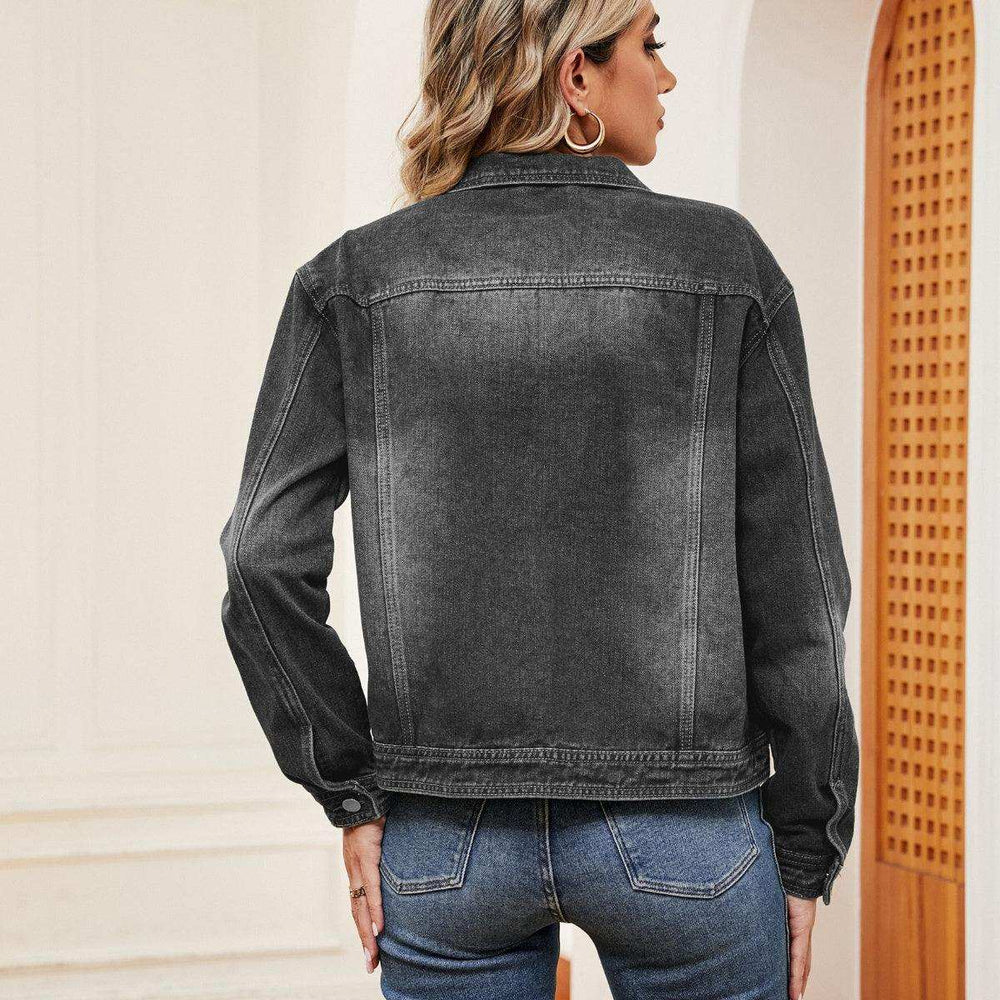 Washed Denim Jacket - Trendsi - Flyclothing LLC