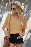 Swiss Dot Lace Trim Flutter Sleeve V-Neck Blouse - Trendsi - Flyclothing LLC