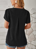 Swiss Dot Notched Petal Sleeve T-Shirt - Trendsi - Flyclothing LLC