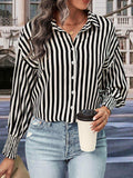 Striped Dropped Shoulder Smocked Wristband Shirt - Trendsi - Flyclothing LLC