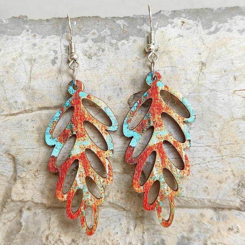 Leaf Shape Wooden Dangle Earrings - Trendsi - Flyclothing LLC