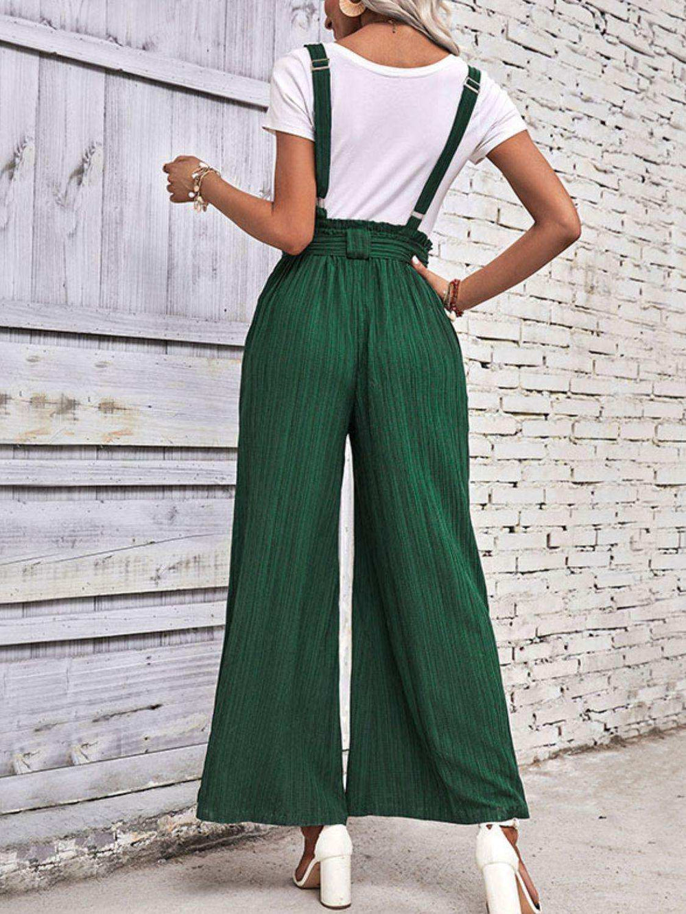 Tie Belt Wide Leg Overalls - Trendsi - Flyclothing LLC