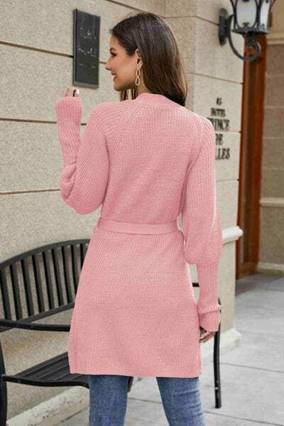 Open Front Lantern Sleeve Cardigan - Trendsi - Flyclothing LLC