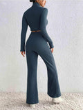 Ribbed Mock Neck Cropped Sweater & High Waist Pants Set - Trendsi - Flyclothing LLC