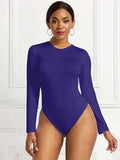 Round Neck Long Sleeve Bodysuit - Trendsi - Flyclothing LLC