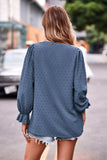 Swiss Dot Notched Neck Flounce Sleeve Blouse - Trendsi - Flyclothing LLC