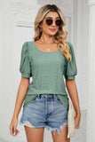 Eyelet Puff Sleeve Round Neck Top - Trendsi - Flyclothing LLC