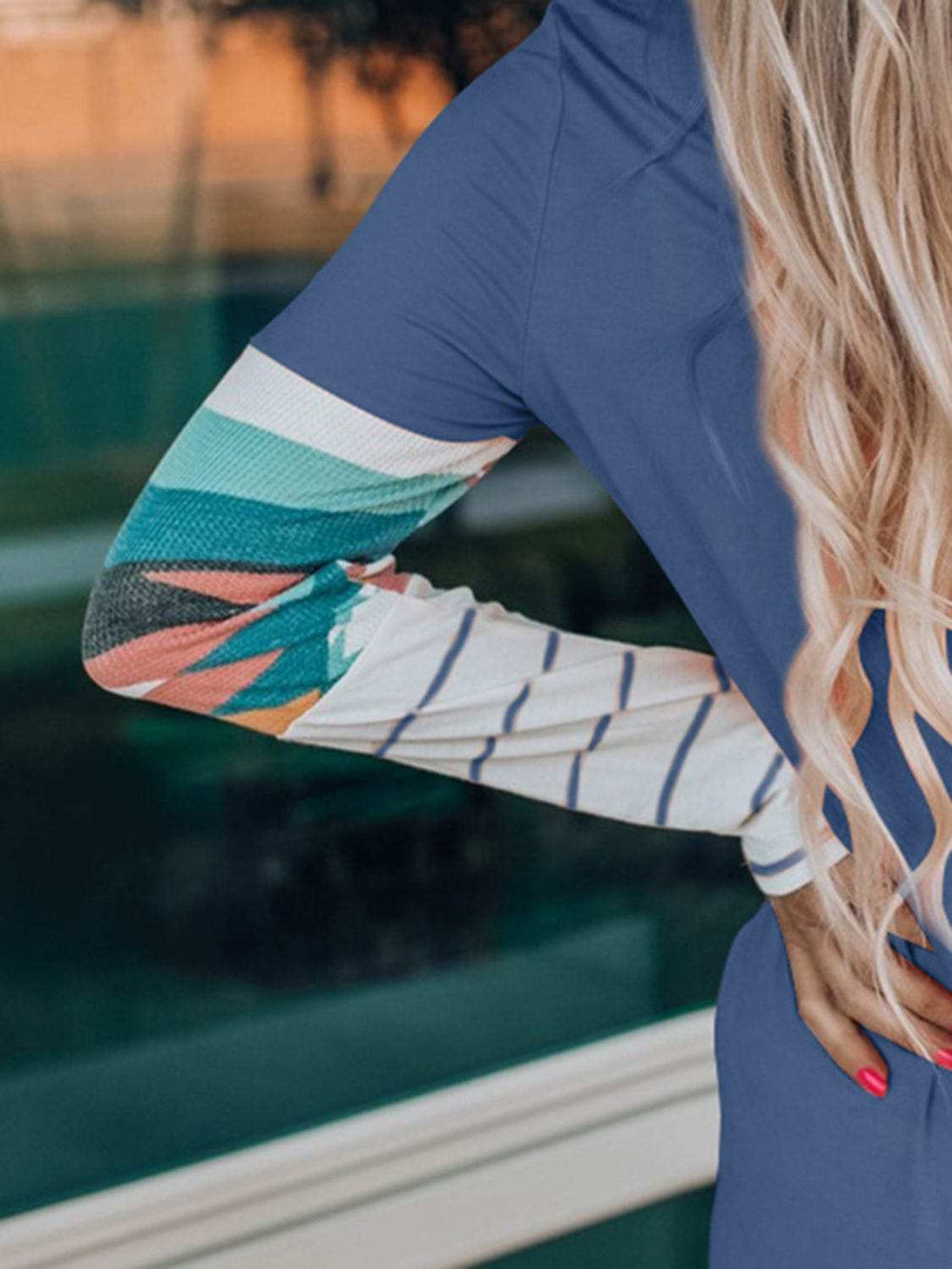 Geometric Round Neck Long Sleeve T-Shirt - Trendsi - Flyclothing LLC