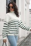 Striped Turtleneck Drop Shoulder Sweater - Trendsi - Flyclothing LLC