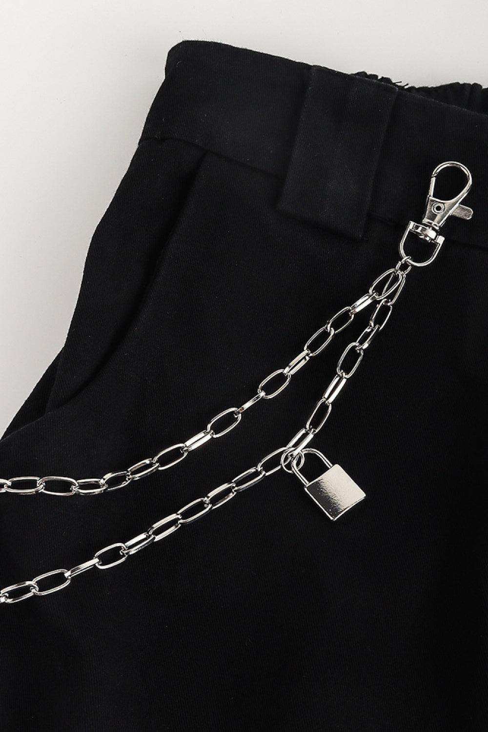 Double Layered Iron Chain Belt with Lock Charm - Trendsi - Flyclothing LLC
