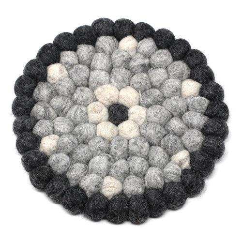 Hand Crafted Felt Ball Trivets from Nepal: Round Flower Design, Black/Grey - Global Groove (T) - Global Groove - Flyclothing LLC