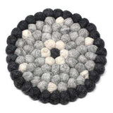 Hand Crafted Felt Ball Trivets from Nepal: Round Flower Design, Black/Grey - Global Groove (T) - Global Groove - Flyclothing LLC