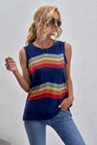 Printed Side Slit Round Neck Tank - Trendsi - Flyclothing LLC