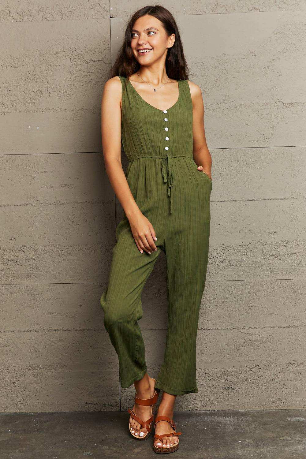 Tied Sleeveless Jumpsuit with Pockets - Trendsi - Flyclothing LLC