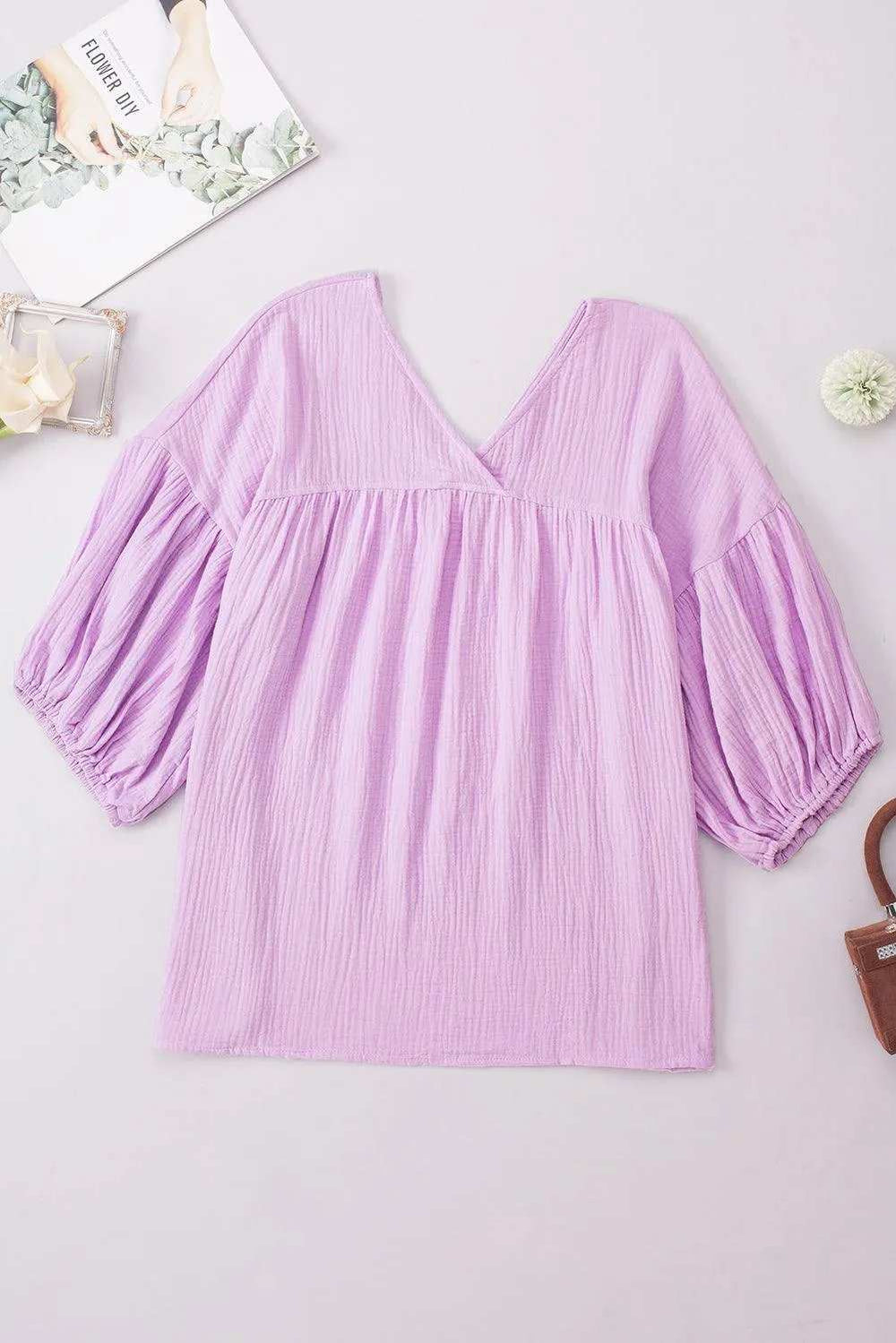 Dropped Shoulder V-Neck Blouse - Trendsi - Flyclothing LLC