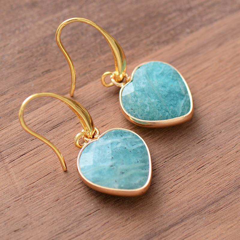 Natural Stone Heart Drop Earrings - Trendsi - Flyclothing LLC