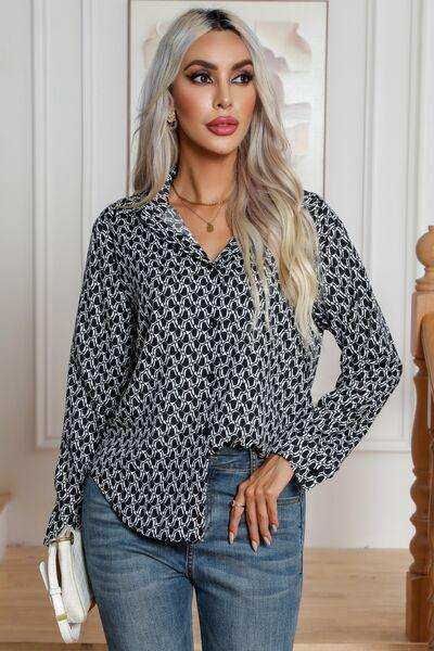 Printed Buttoned Long Sleeve Shirt - Trendsi - Flyclothing LLC