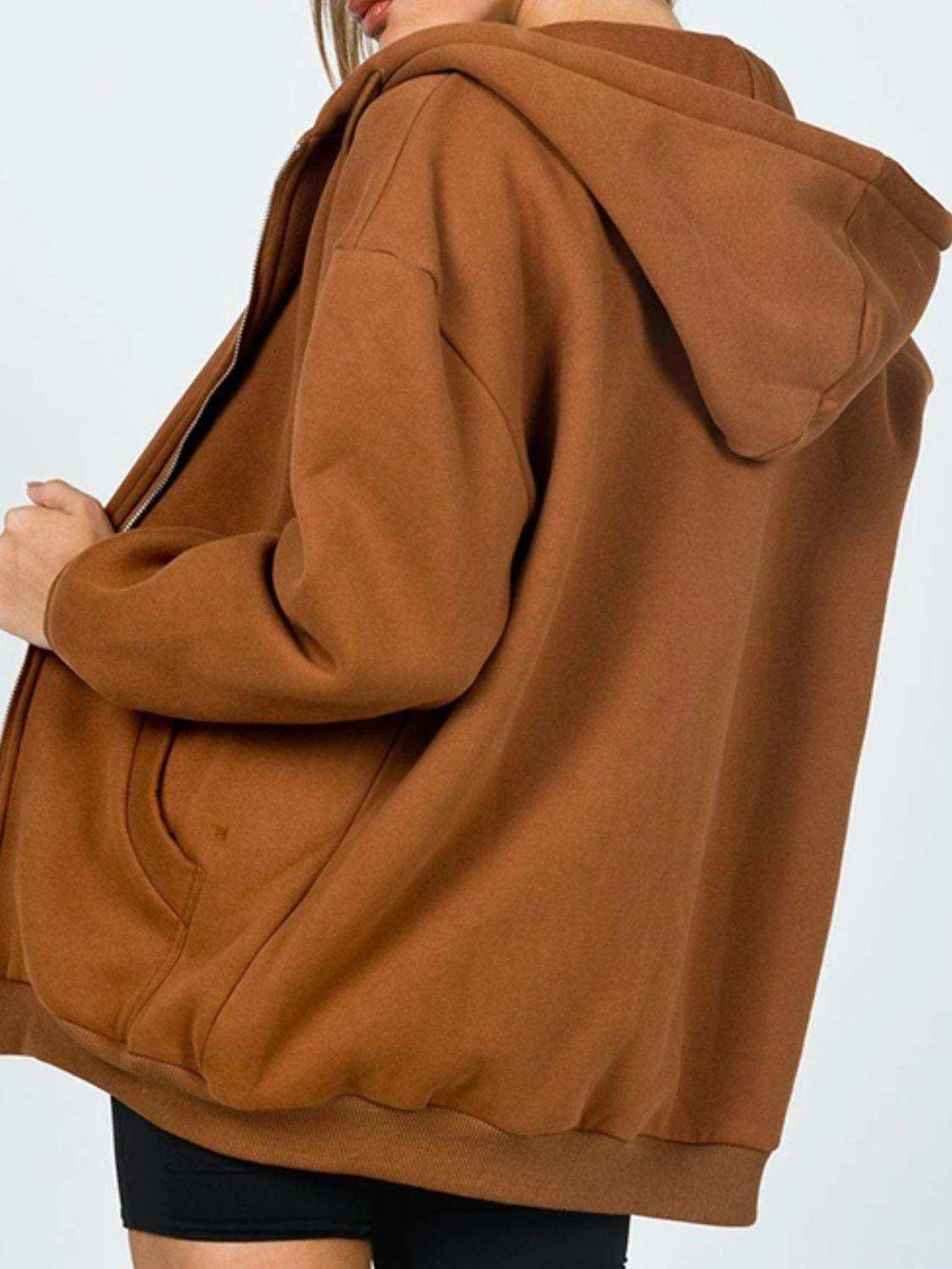 Zip-Up Drawstring Hoodie - Trendsi - Flyclothing LLC