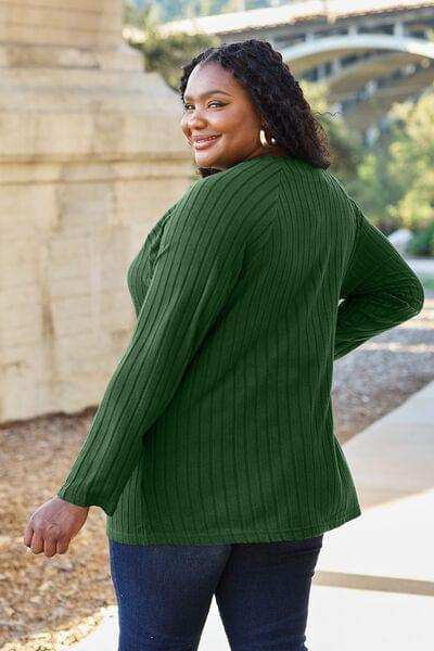 Basic Bae Full Size Ribbed Round Neck Long Sleeve Knit Top - Trendsi - Flyclothing LLC