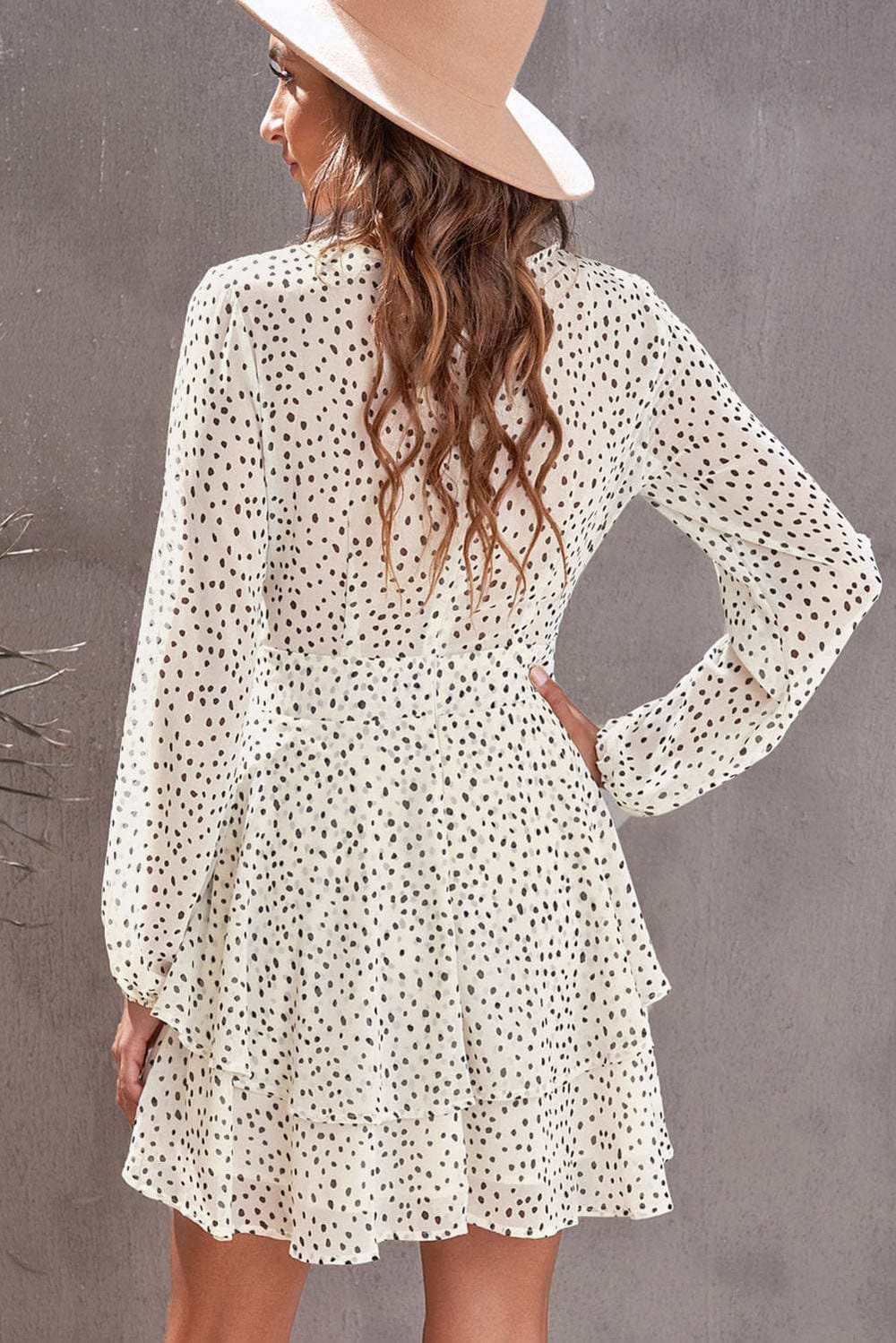 Tied Polka Dot Balloon Sleeve Layered Dress - Trendsi - Flyclothing LLC