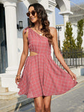 Grid One-Shoulder Tied Cutout Dress - Trendsi - Flyclothing LLC