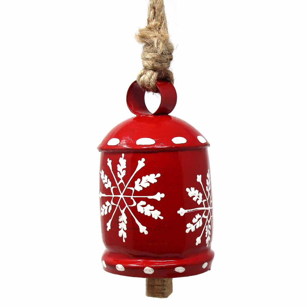 Recycled Rustic Red and White Snowflake Irong Hanging Bell - Asha Handicrafts - Flyclothing LLC
