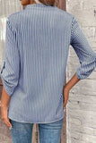 Striped Notched Roll-Tab Sleeve Shirt - Trendsi - Flyclothing LLC