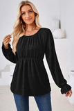 Ruched Round Neck Flounce Sleeve Blouse - Trendsi - Flyclothing LLC