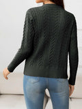 V-Neck Long Sleeve Cable-Knit Buttoned Knit Top - Trendsi - Flyclothing LLC