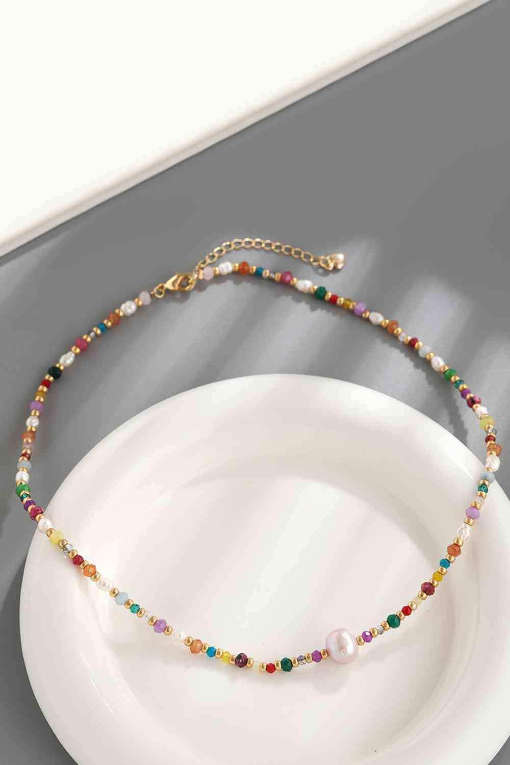 Multicolored Bead Necklace - Trendsi - Flyclothing LLC