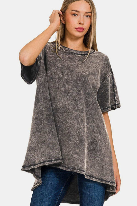 Zenana Round Neck Dropped Shoulder Blouse - Trendsi - Flyclothing LLC