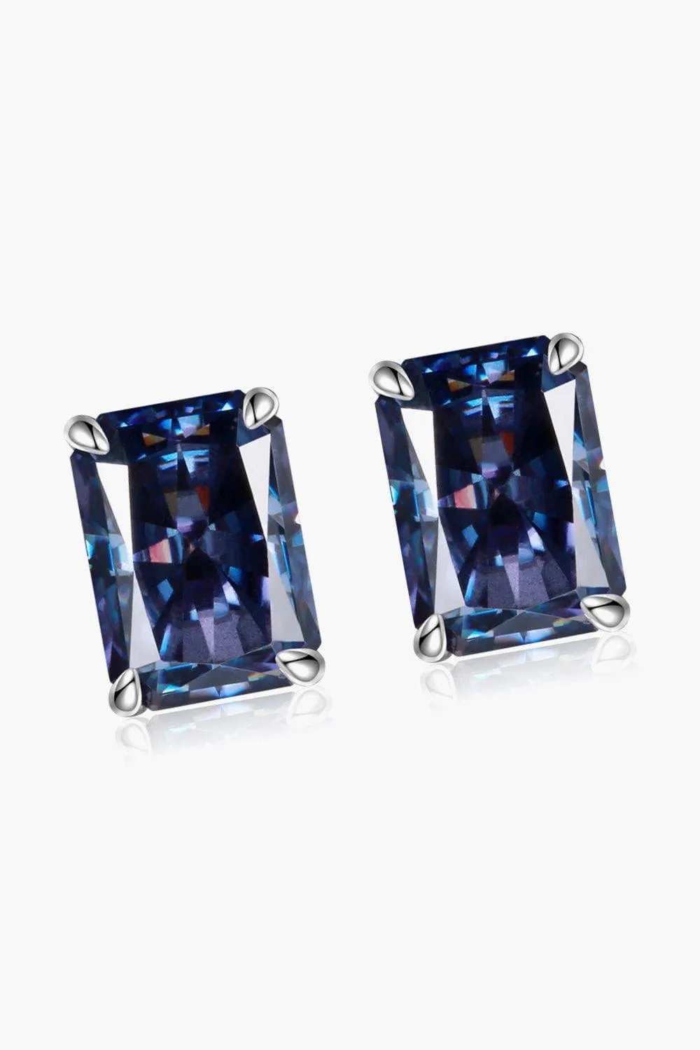 2 Carat Rectangle Moissanite 4-Prong Stud Earrings - Trendsi - Flyclothing LLC