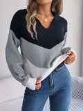 Color Block Dropped Shoulder Sweater - Trendsi - Flyclothing LLC
